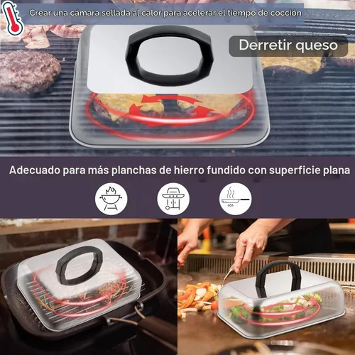 Vista 6 de HaSteeL Juego de cúpulas para fundir queso de 2 piezas, cubierta de vaporización y untado rectangular de acero inoxidable de 9x7 pulgadas, cúpula