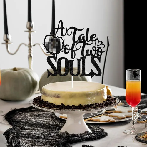Vista 4 de Decoración para tartas con purpurina negra "A Tale of Two Souls", "Till Death/Till Death Do Us Party/About Damn Time", decoración temática