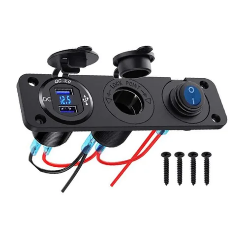 Vista 3 de Panel de enchufe USB QC3.0 dual para automóvil, impermeable, 12 V, adaptador de toma de corriente y interruptor de palanca de encendido y apagado