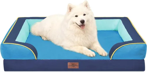 Vista 62 de Comfort Expression - Cama ortopédica para perros medianos, 28 x 19 pulgadas, cama impermeable y de apoyo de espuma con cojines removibles, sofá