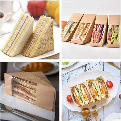 Vista 2 de Cajas de papel sándwich de 100 piezas, caja para llevar ecológica de cuña de sándwich