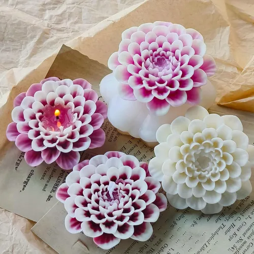 Vista 5 de Molde de silicona de flor de dalia, moldes de silicona de flor de peonía 3D, molde de resina reutilizable para bricolaje, cera de velas, jabón