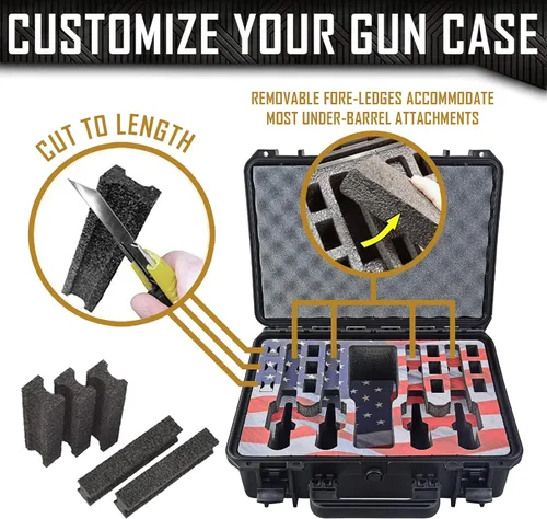 Vista 4 de Estuche para pistola Doro para 4 pistolas 12 con inserto de espuma MyCaseBuilder personalizado, impermeable, resistente, armas de fuego tácticas