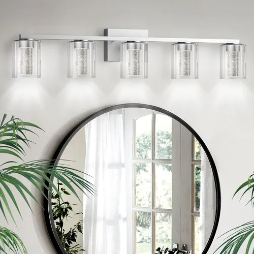 Vista 11 de Lámparas de baño modernas LED sobre espejo, 3 luces de tocador de níquel cepillado con 5 modos de color, lámpara de tocador de baño regulable