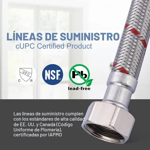 Vista 2 de ARCORA Conector de manguera de grifo de 8 pulgadas de longitud trenzado de acero inoxidable cUPC Líneas de suministro de 1/2 pulgada FIP x 1/2