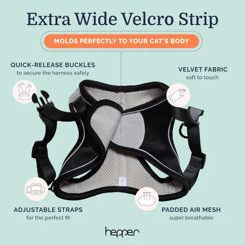Vista 4 de Hepper Juego de arnés y correa para gatos, chaleco táctico negro para gatos con tiras de seguridad reflectantes, andador de gatitos o gatos (XXS)