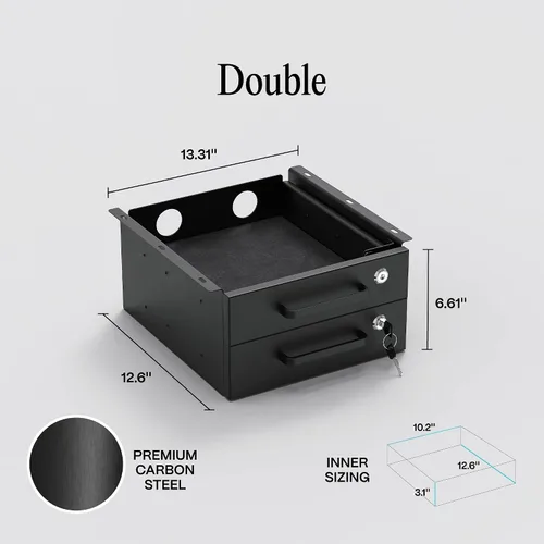 Vista 2 de Cajón deslizante para debajo del escritorio, cajones de almacenamiento de metal con cerradura con organización de cables para oficina y hogar