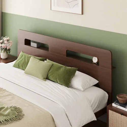 Vista 17 de ZIYOO Marco de cama de madera de bambú maciza tamaño individual con cabecera de almacenamiento, marco de cama plataforma de 14 pulgadas