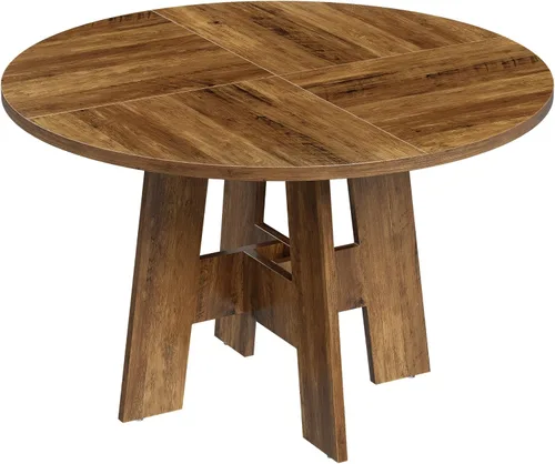 Vista 7 de Mesa de comedor redonda para 4-6 personas, mesa de cocina de granja de 47 pulgadas con patas resistentes, mesa de comedor circular de madera rústica