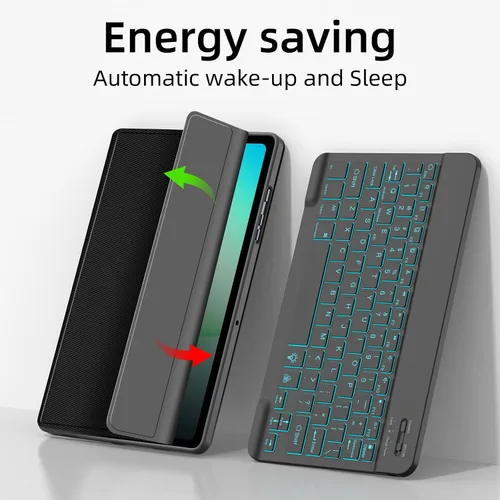 Vista 8 de Funda con teclado inalámbrico retroiluminado para Samsung Galaxy Tab A11+ Plus A9+ Plus 11 Slim Soft TPU+PU Protective Cover Case with Buckle