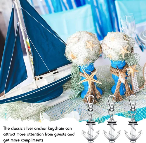Vista 5 de Yinkin Llavero de ancla plateada con temática oceánica, recuerdos de boda para invitados náuticos, recuerdos de fiesta, regalos de recuerdo
