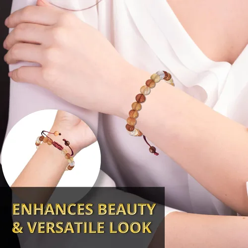Vista 144 de Adjustable Crystal Bracelet – Gemstone Bead Bracelet with Adjustable Macrame String – Chic Gemstone Bracelet for Men and Women – 8mm Round Healing