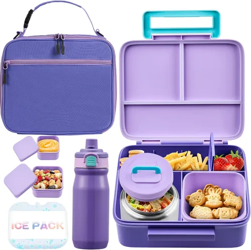 Vista 9 de Lonchera Bento para niños con termo, a prueba de fugas, con tarro de comida aislado de 8 onzas, bolsa de almuerzo, sin BPA, apta para lavavajillas
