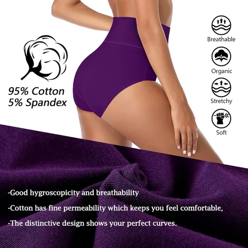 Vista 4 de K-CHEONY Women's Underwear, High Waist Cotton Breathable Full Coverage Panties Brief Multipack Regular and Plus