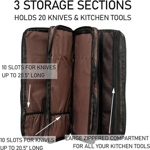 Vista 2 de EVERPRIDE Bolsa para cuchillos de chef con capacidad para 20 cuchillos, además de compartimento grande con cremallera para herramientas de cocina