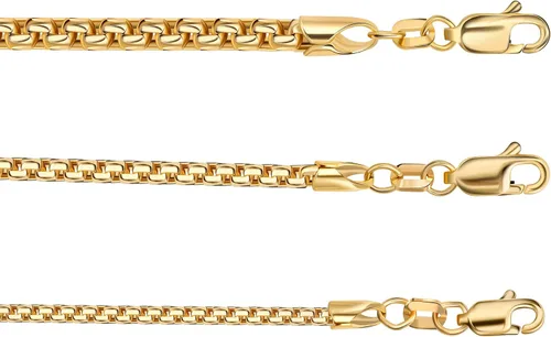 Vista 6 de PORI JEWELERS 14K Gold 1.8MM, 2.5MM, or 3.5MM Round Box Chain Necklace -16"-30" Yellow or White Gold- For Men and Women