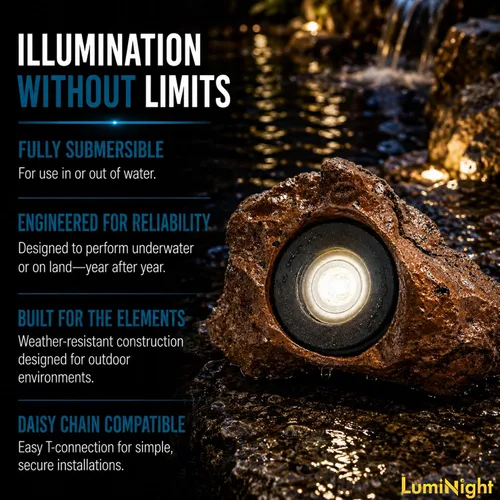 Vista 3 de HALF OFF PONDS LumiNight Iluminación para estanques y paisajes - Luz LED de roca de 1,5 vatios Luz de roca LED blanca cálida