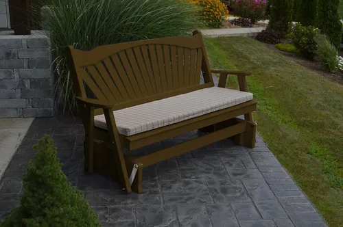 Vista 8 de Amish Made - Banco planeador de madera negra de 52 pulgadas de ancho con cojín marrón Negro