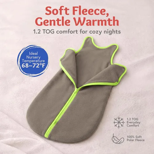 Vista 3 de Baby Deedee Sleep Nest - Saco de dormir de forro polar para bebé, gris, 6-18 meses Patented shoulder snaps and full-length zipper support easy