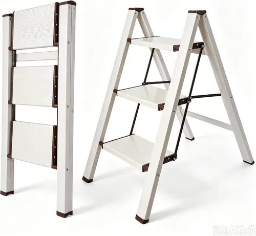 Vista 11 de Taburete plegable de cocina pequeña escalera armario de aluminio Acabado dorado champán
