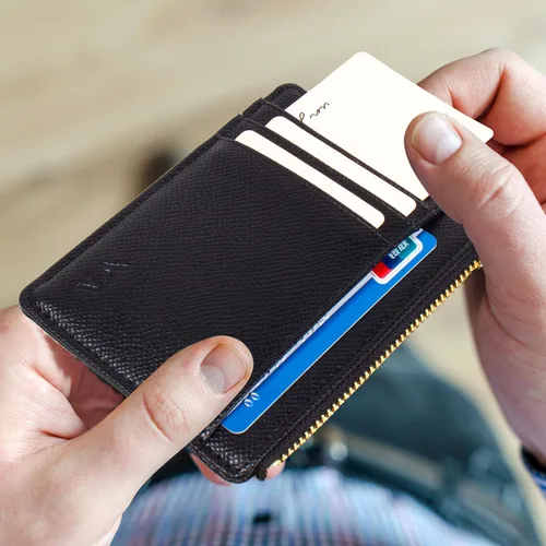 Vista 8 de Tarjetero delgado con bloqueo RFID, billetera de bolsillo pequeño, con cremallera Keychian para monedero, monedero y tarjetero para mujeres y hombres