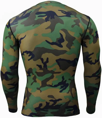 Vista 3 de Haitryli Camiseta deportiva de entrenamiento para hombre, de secado rápido, de camuflaje, manga larga, camiseta de protección para fitness y natación