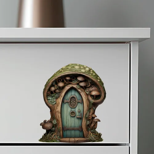Vista 7 de Puerta de hadas de hongos verdes - Adhesivo de pared para puerta de hadas
