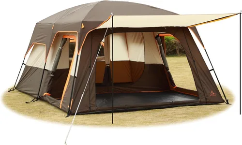 Vista 12 de KTT Extra Large Tent 8-10-12-14 Person(A),Family Cabin Tents,2 Rooms,3 Doors and 3 Windows with Mesh,Straight Wall,Waterproof,Double Layer,Big Tent