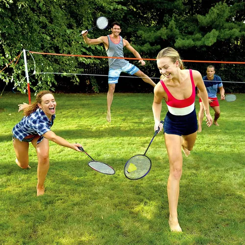 Vista 4 de Juego de 2, 4, 6 raquetas de bádminton Keehoo para adultos y niños, juego de bádminton para la playa, el césped, el patio trasero, deportes al aire