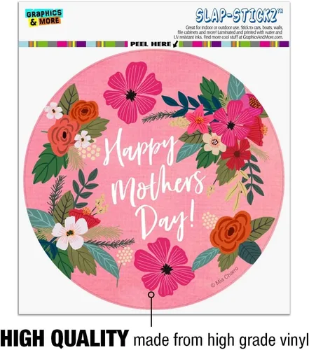 Vista 3 de GRAPHICS & MORE Happy Mother's Day Mom with Flowers Automotive Window Locker Circle Bumper Sticker