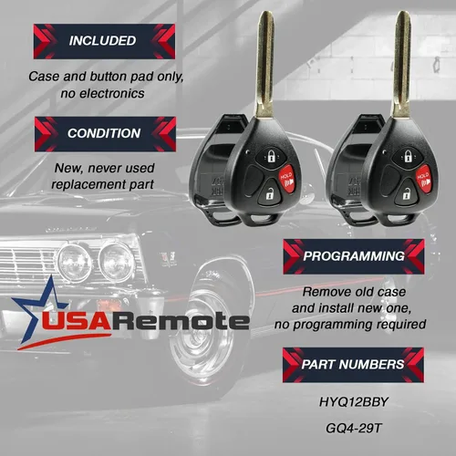 Vista 3 de Carcasa para llavero Scion Toyota Pontiac 2006-2014 y almohadilla para control remoto sin llave (HYQ12BBY, MOZB41TG, GQ4-29T), juego de 2