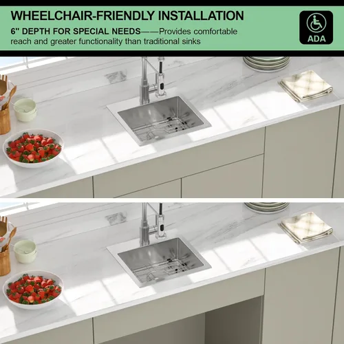Vista 7 de Fregadero de cocina para exteriores 15 x 15 pulgadas, fregadero de bar de 15 x 15 pulgadas, fregaderos de cocina de acero inoxidable de calibre 16