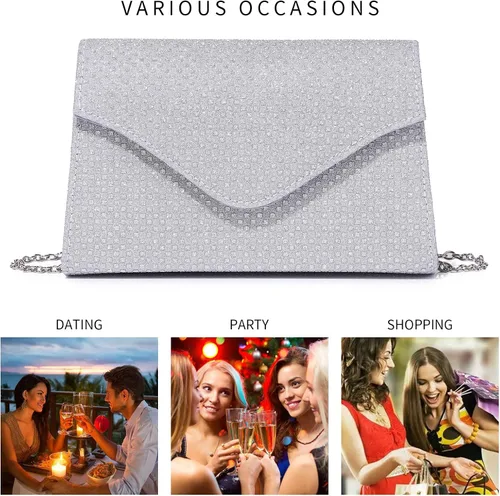 Vista 7 de Labair Bolso de noche para mujer, con purpurina brillante, bolso de mano para fiesta de boda, bolso cruzado de hombro
