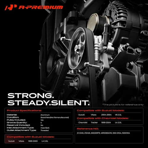 Vista 2 de A-Premium Bomba de dirección asistida, con polea, compatible con Chevrolet Tracker 1999-2004, Suzuki Vitara 1999-2004, 2.0L 2.5L, repuesto #