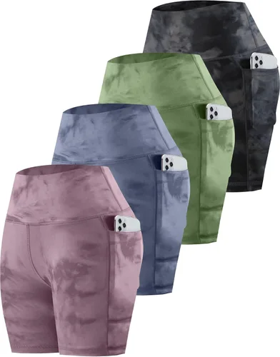 Vista 16 de CHRLEISURE - Pantalones cortos de ciclismo para mujer con bolsillos de licra, cintura alta, con control de abdomen para entrenamiento, yoga