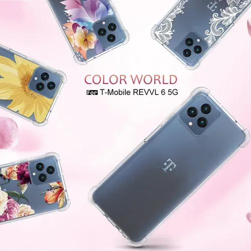 Vista 6 de Osophter Funda para T-Mobile Revvl 6 5G transparente con 2 piezas protector de pantalla esquinas reforzadas TPU absorción de golpes flexible