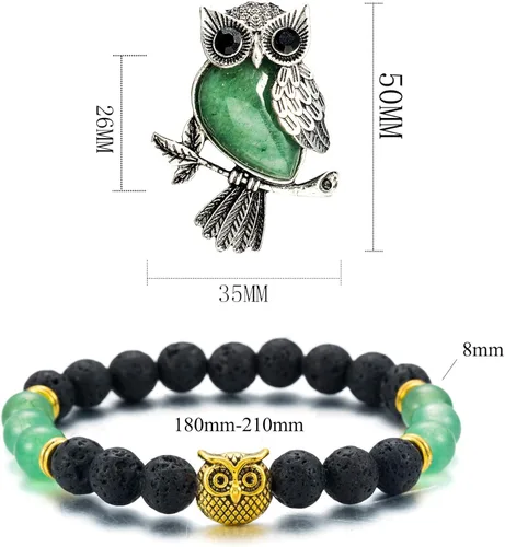 Vista 5 de Softones Collar de búho con cristales curativos para mujeres y hombres, collar de piedras preciosas de energía espiritual Reiki, juego de pulseras