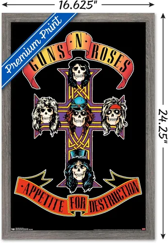 Vista 3 de Trends International Guns N' Roses - Póster de pared con cruz, 14.725 x 22.375 pulgadas, versión con marco de madera tipo granero Versión enmarcada