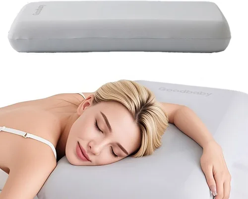Vista 4 de gb Almohada de doble núcleo para dormir profundo, color gris, espuma viscoelástica tamaño Queen, ideal para dormir de lado, alivio del dolor