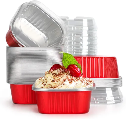 Vista 12 de EUSOAR - Moldes para pastel con tapas, 50 unidades de 300 ml/10 oz, moldes cuadrados desechables para cupcakes, recipientes de papel de aluminio