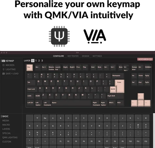 Vista 4 de Keychron Q3 Barebone ISO Knob Version QMKVIA teclado mecánico personalizado con cable aluminio completo intercambiable en caliente diseño sin