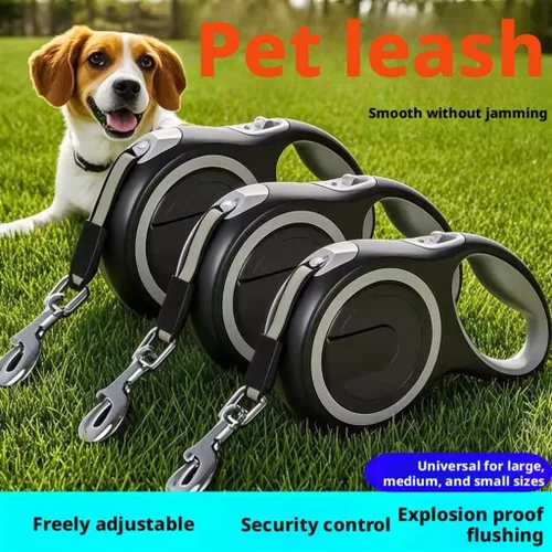 Vista 3 de Correa retráctil para perro de 26 pies – Correa reflectante de nailon resistente para mascotas, freno de una mano sin enredos, impermeable