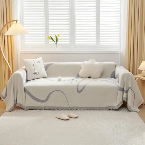 Vista 14 de VClife Funda bohemia de felpilla para sofá, apta para mascotas, gruesa, beige, crema, blanco, a cuadros, triangular, con borlas, agradable a