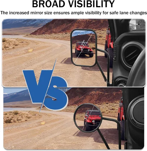 Vista 2 de CALBEAU Espejos para puertas apagadas, paquete de 2 espejos cuadrados de aventura lateral para Jeep Wrangler CJ YJ TJ JK JL JT Unlimited Accesorios