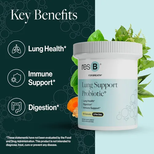 Vista 4 de resB Suplemento probiótico de apoyo pulmonar – Suplemento de salud pulmonar para fumadores, salud intestinal, apoyo inmunológico y digestivo
