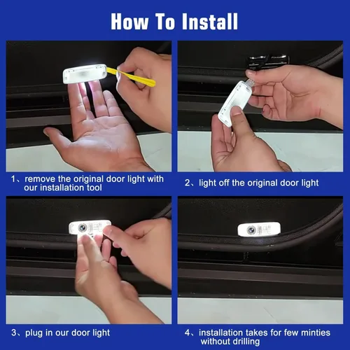 Vista 7 de Luces de Puerta de Coche Sin Decoloración Proyector de Logo - Proyector de Luces de Bienvenida LED Transparentes Accesorios de Coche Compatibles