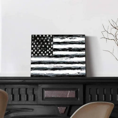 Vista 2 de SD SOFT DANCE Lienzo decorativo para pared, diseño de bandera americana, imagen patriótica de Estados Unidos, estrellas blancas y negras, pintura
