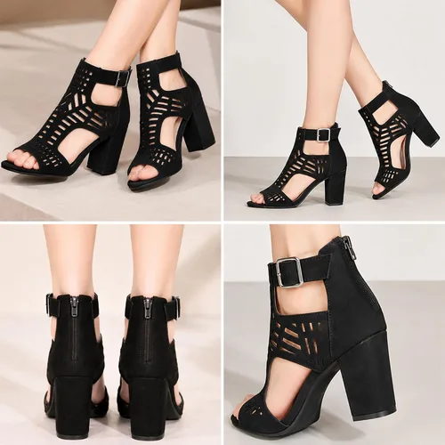 Vista 4 de SO SIMPOK Women’s Chunky Heel Sandals,Cutout Peep Toe Dressy Sandals Negro
