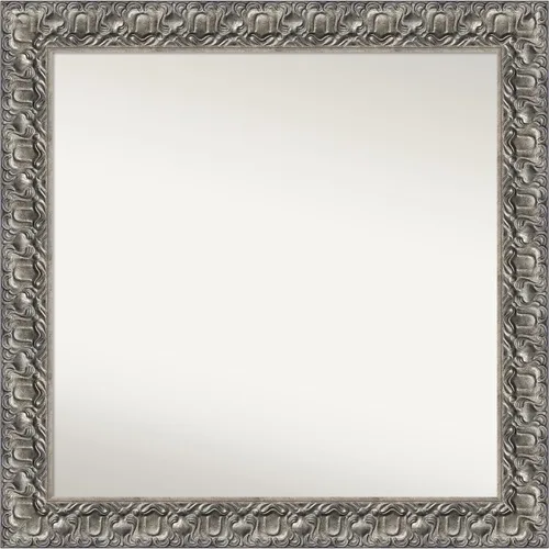 Vista 194 de Amanti Art Espejo de baño plateado para sobre fregadero, 26 x 26 pulgadas, espejo cuadrado de níquel pulido, marco de madera tradicional mediano, se