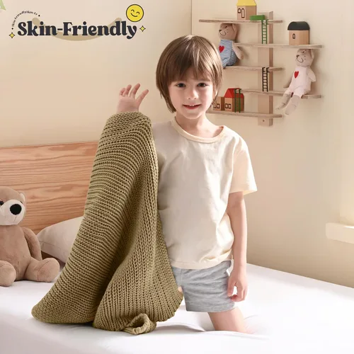 Vista 2 de Guohaoi Almohadilla de regazo con peso de punto (beige 20 x 30 pulgadas, 2 libras) sin cuentas, manta con peso refrescante para niños para siesta